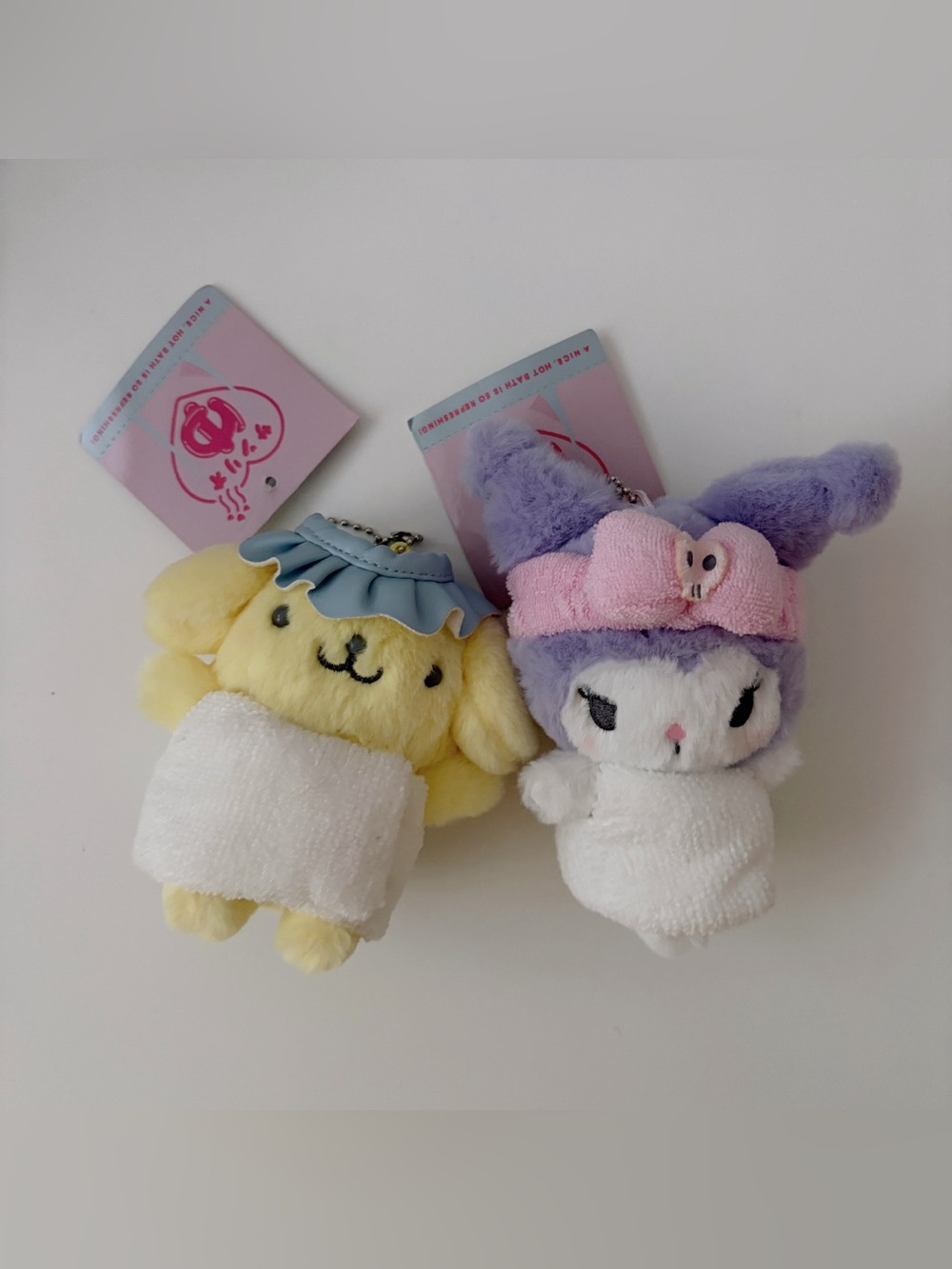 Sanrio Pompompurin &  Kuromi Plush Keychains - Bath time